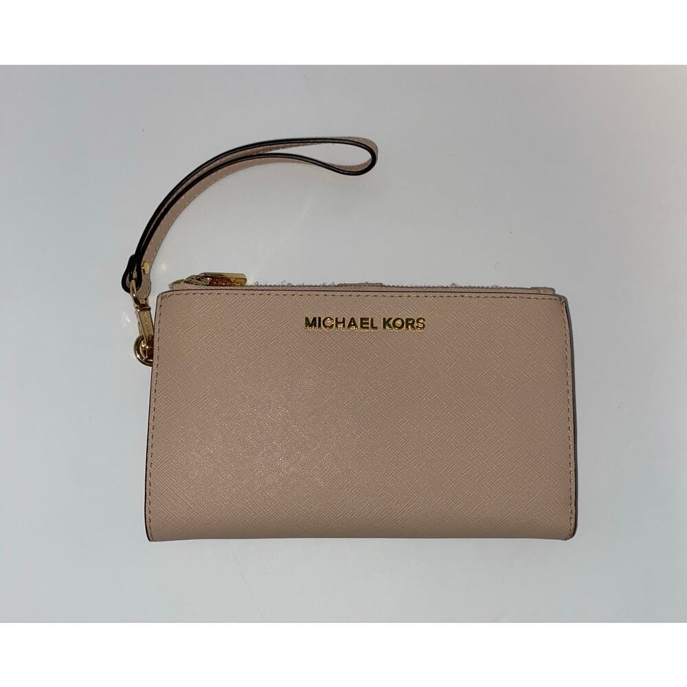 Michael Kors Blush Pink Double Zip Wristlet Wallet Clutch Leather Wrist Strap